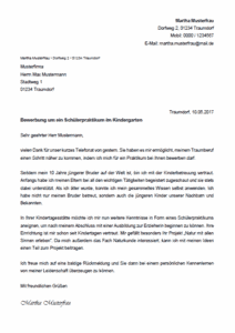Bewerbung um ein Sch&uuml;lerpraktikum - Muster Anschreiben