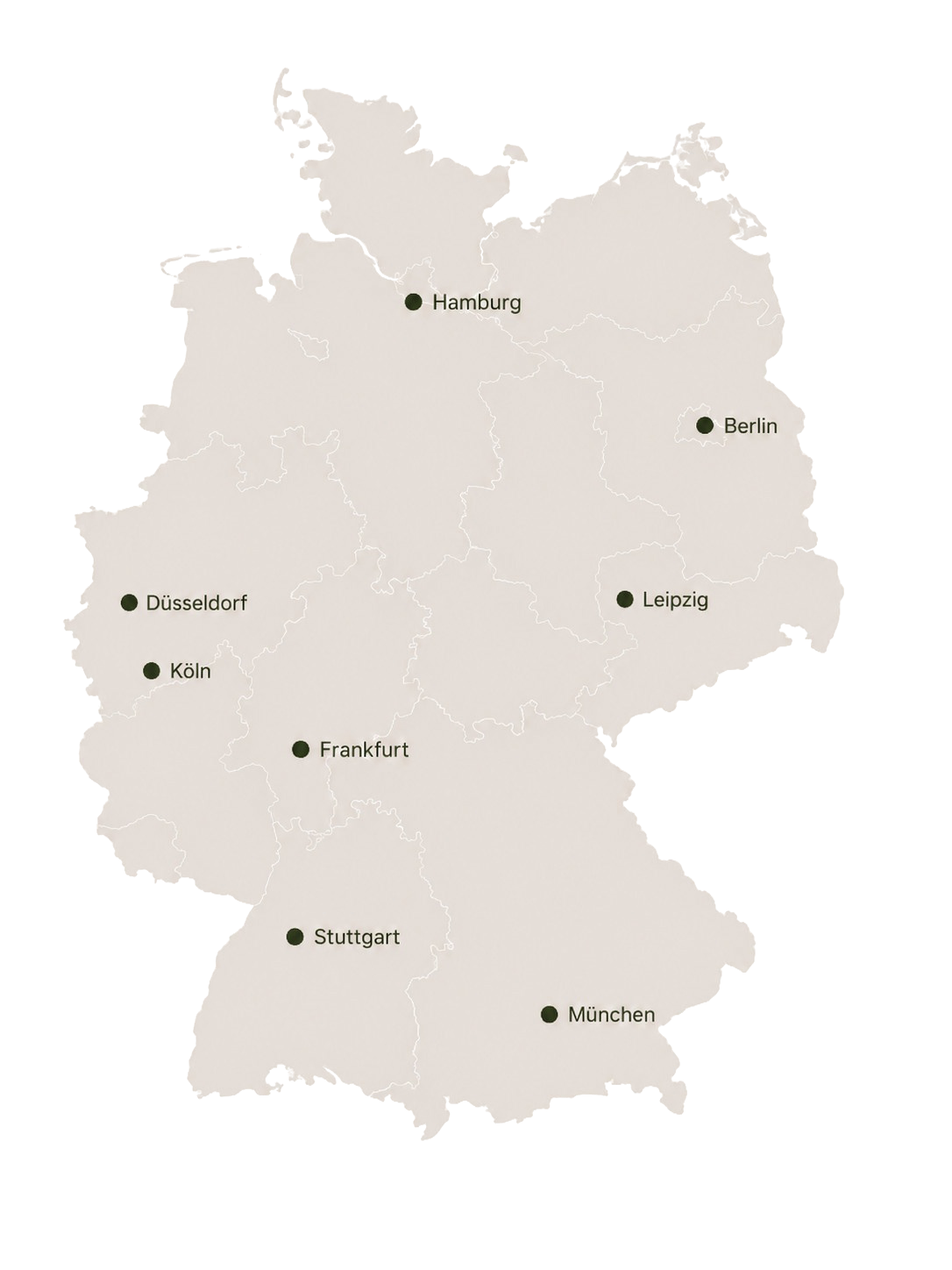 Karte Deutschlands mit den sieben Coaching-Städten.