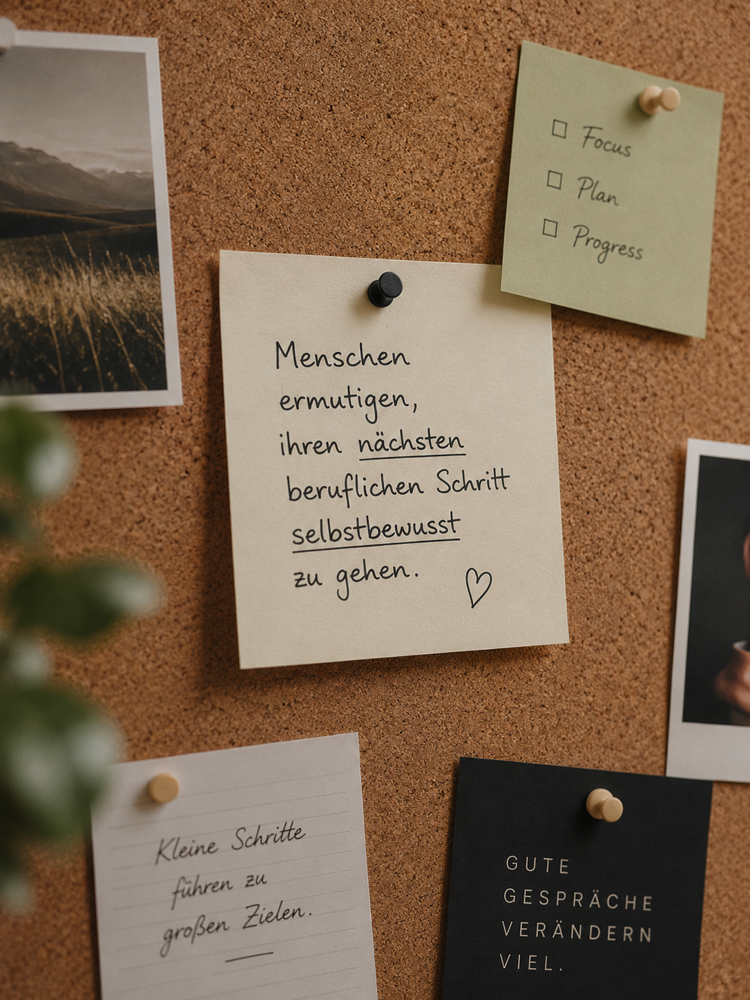 Handgeschriebene Notiz an einer Korktafel.